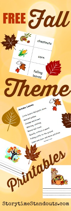 Free Fall theme kindergarten printables Free Fall-theme homeschool, kindergarten and preschool printables for beginning readers and writers