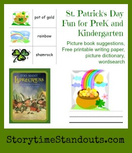 St. Patrick’s Day Fun for PreK and Kindergarten from Storytime Standouts Free St. Patrick’s Day Printables for Preschool, Homeschool and Kindergarten from Storytime Standouts