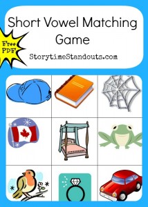 Free printable short vowel matching game for beginning readers