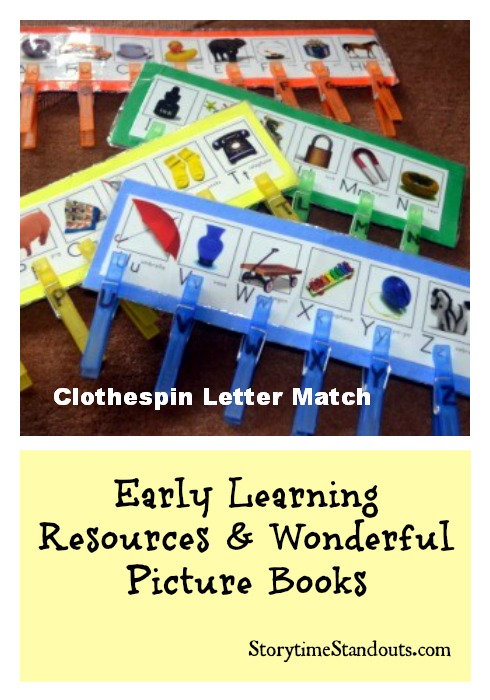 Clothespin Letter Match, an alphabet learning game for homeschool or kindergarten by Storytime Standouts