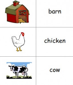 Free printable picture dictionaries for young writers and ESL students including Farm theme