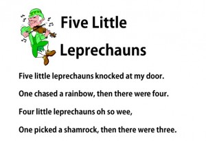 Free printable Five Little Leprechauns fingerplay for St. Patrick's Day Preschool Kindegarten from Storytime Standouts