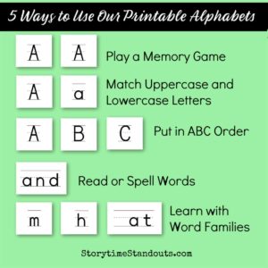 StorytimeStandouts suggests ways to use free printable alphabets